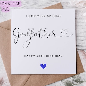Cartão de aniversário personalizado para padrinho, parente especial, feliz aniversário, cartão de idade para ela 30, 40, 50, 60, 70, 80, qualquer idade