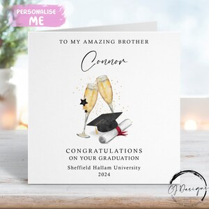 Carte de remise de diplôme personnalisée Brother - avec capuchon et parchemin - Nom et carte universitaire moyenne ou grande Mon/Notre