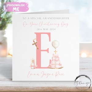 Biglietto di auguri personalizzato per il battesimo della nipote, biglietto di auguri con iniziale del nome e data, ricordo del giorno del battesimo per lei