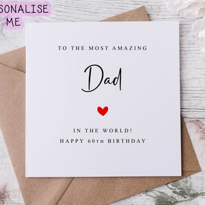 Carte d'anniversaire personnalisée pour le meilleur papa du monde avec coeur rouge, âge, carte pour lui 30, 40, 50, 60, 70, 80 ans, tout âge