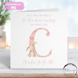 Biglietto di auguri personalizzato per il giorno del battesimo della nipote, biglietto di auguri con iniziale del nome e data, ricordo del giorno del battesimo per lei