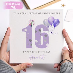 Carte d'anniversaire personnalisée de petite-fille, numéros d'âge lilas pourpre N'IMPORTE QUEL LIBELLE /ÂGE/nom 14e 15e 16e 18e 21e 25e 30e 40e 45e 50e