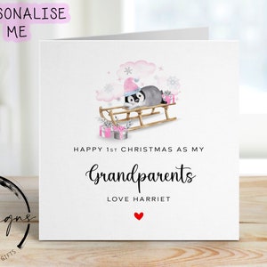 Erstes Weihnachten als meine Großeltern Personalisierte Weihnachtskarte mit rosa Thema Baby-Pinguin