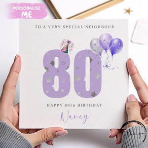Carte d'anniversaire voisine personnalisée, numéros d'âge lilas violet N'IMPORTE QUELLE MENTION /ÂGE/nom 18e 21e 30e 40e 45e 50e 50e 60e 65e 70e 80e 90e