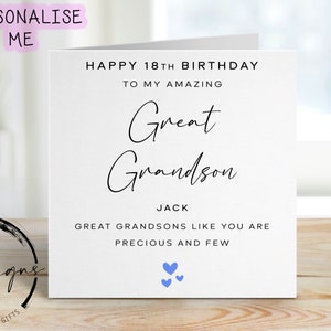 Carte d'anniversaire personnalisée d'arrière-petit-fils - Précieuses et rares citations de tout âge/nom, carte de voeux 15, 16, 17, 18, 21, 30, 40