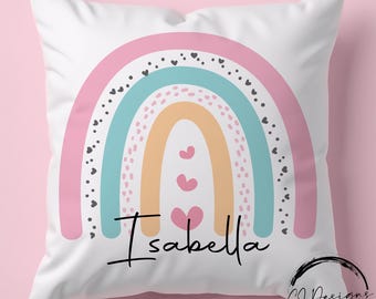 Personalised Rainbow Cushion, Custom Name Pillow for Kids Room, Boho Nursery Decor, New Baby Gift for Boy or Girl, Children&#39;s Bedroom