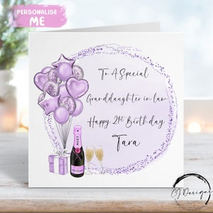 Personalisierte Schwiegertochter Geburtstagskarte Lila Thema Ballons Jedes Alter 16.17.18.20.21.30.40.50.60