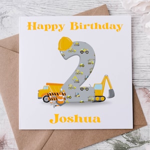 Cartão personalizado de aniversário de 2 anos do Digger, aniversário de 1º, 2º, 3º, 4º, 5º, 6º, 7º, 8º, 9º, 10º aniversário do construtor de meninos