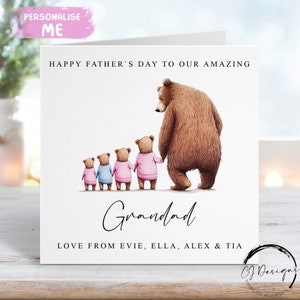 Carte personnalisée pour la fête des pères de grand-père ours jusqu'à 5 enfants ou JUMEAUX - Carte de grand-père et bébé ours pour lui avec noms