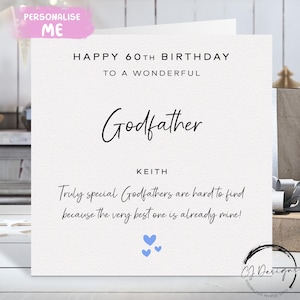 Tarjeta de cumpleaños personalizada del padrino, verdaderamente especial: corazones azules. CUALQUIER TEXTO/EDAD: 18, 21, 25, 30, 40, 50, 60, 65, 70, 80, 90.