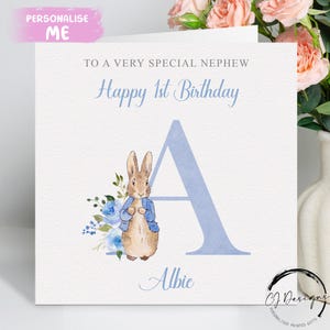 Personalisierte Peter Rabbit Geburtstagskarte, Geburtstagskarte für Neffen, Name / Alter 1. 2. 3. 4. 5. 6. 7. 8. 9