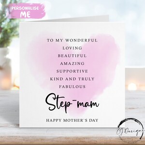 Citation de carte de fête des mères de belle-mère - carte de affirmation de soi avec coeur rose TOUT TEXTE