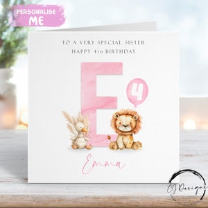 Cartão de aniversário personalizado para irmã com inicial de leão e pato - nome e idade - para ela QUALQUER IDADE 1º 2º 3º 4º 5º 6º 7º 8º 9º 10º