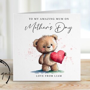 Carte personnalisée de fête des mères pour maman - ours mignon avec coeur - carte pour elle, maman, maman, maman, maman, maman, maman