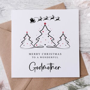 Tarjeta de Navidad para madrina con diseño de árbol de Navidad, maravillosa tarjeta de felicitación de feliz Navidad para madrina