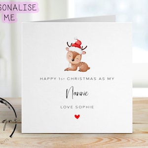 1. Weihnachten als meine Nannie personalisierte Weihnachtskarte - Baby-Ren mit Weihnachtsmütze