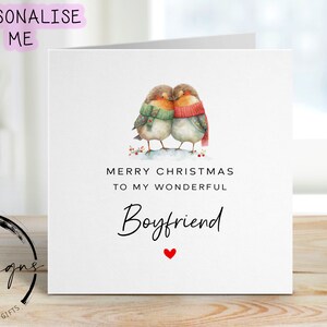 Biglietto di Natale per fidanzato - Biglietto di coppia di Robin innamorati e cuore rosso