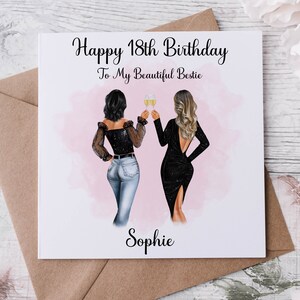 Biglietto di auguri personalizzato per il 18° compleanno della tua migliore amica, scegli tra 20 acconciature tra cui scegliere, età e nome per lei, 18°, 21°, 30°, 40°