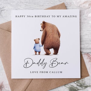 Cartão de aniversário personalizado do papai urso - Cartão do papai e do bebê urso para ele Cartão médio ou grande Nome e idade
