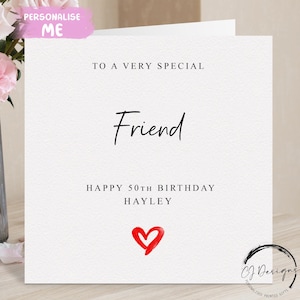 Personalisierte Geburtstagskarte für Freunde, rotes Herz JEDE BEGRIFFUNG / Alter Name 16.18.20.21.25.30.35.40.45.50.60.70.80.90