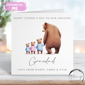 Personalisierte Grandad Bear Vatertagskarte von bis zu 5 Kindern oder ZWILLINGE - Opa und Baby Bär JEDE VARIATION Karte für Ihn mit Namen
