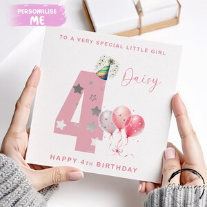 Cartão de aniversário personalizado para menina, número rosa e balões, idade, 1º, 2º, 3º, 4º, 5º, 6º, 7º, 8º, 9º e 10º com nome