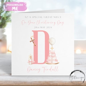 Biglietto di auguri personalizzato per il battesimo della pronipote, biglietto di auguri con iniziale del nome e data, ricordo del giorno del battesimo per lei