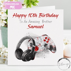 Cartão de aniversário personalizado Brother Gamer, amante de jogos, pequeno ou grande com nome e idade 7º 8º 9º 10º 11º 12º 13º 14º 15º 16º 17º