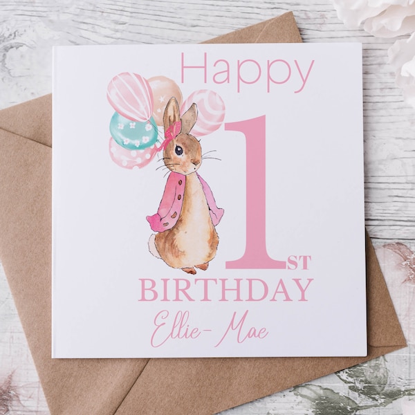 Personalised Peter Rabbit 1st Birthday Card Boy/Girl Pink or Blue 1st, 2nd, 3rd, 4th, 5th