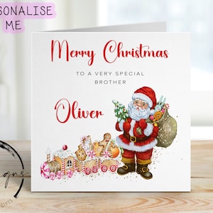 Personalised Christmas Card For Special Brother, Candy & Gingerbread Train with Santa- Name