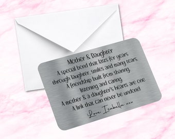 Personalised Mother & Daughter Sentimental Keepsake Metal Wallet Card Quote Mothers Day Gift