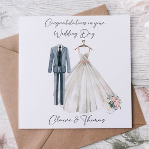 Carte personnalisée de félicitations pour le jour du mariage, avec noms et date, carte de M. et Mme