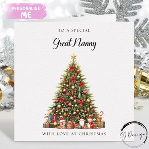 Carte de Noël Great Nanny - Carte cadeau sapin de Noël décoré en vert et carte