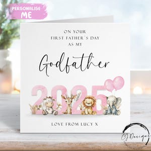 Primer Día del Padre Personalizado como Mi Padrino Tema Animal Rosa con Nombre CUALQUIER TEXTO Primer Día del Padre