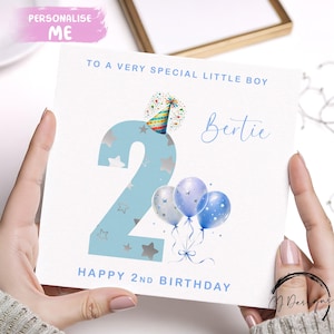 Cartão de aniversário personalizado para meninos, número azul e balões, cartão de aniversário de 1 a 10 anos, 1º, 2º, 3º, 4º, 5º, 6º, 7º, 8º, 9º e 10º com nome