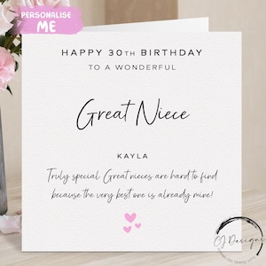 Gepersonaliseerde verjaardagskaart geweldig nichtje, echt speciaal - roze harten ELKE BEWOORDING/LEEFTIJD 16e 17e 18e 21e 25e 30e 40e 50e 60e 65e 70e