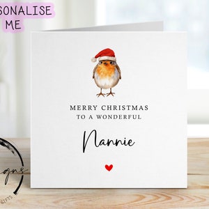 Kerstkaart voor oppas en Robin met kerstmuts, vrolijk kerstfeest Wenskaart eenvoudig ontwerp Kerstmis