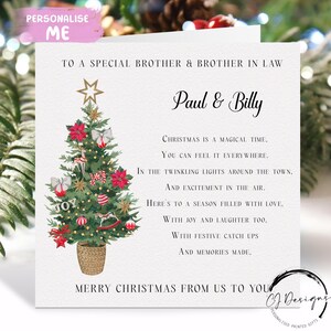 Personalisierte Bruder & Schwager Gedicht Weihnachtskarte - Weihnachtsbaum männliches Paar Karte mit Namen - von mir oder uns