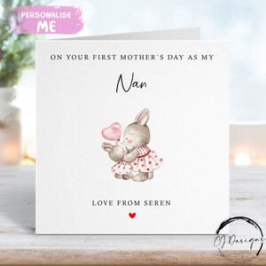Cartão personalizado do dia das mães Nan 1º Dia das Mães como meu cartão Nan Bunny Rabbit Primeiro