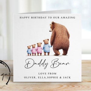 Personalised Daddy Bear Birthday Card from upto 4 Children Daddy and Baby Bear Card for Him Medium or Large card Name/ Age 40th 50th 60th image 4