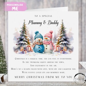 Mummy & Daddy Schneemann Paar Gedicht Weihnachtskarte - Eltern Karte von mir oder uns