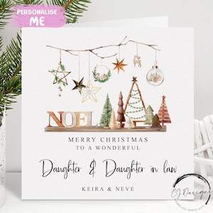 Carte de Noël personnalisée pour fille et belle-fille - Boho, carte de couple de femmes thème rustique