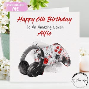 Cartão de aniversário personalizado para primo gamer, amante de jogos, pequeno ou grande, com nome e idade 8º, 9º, 10º, 11º, 12º, 13º, 14º, 15º, 16º, 17º e 18º