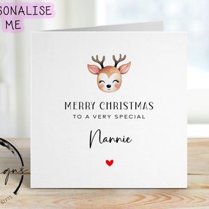Weihnachtskarte für spezielle Nannie - niedliche Rentier-Design-minimalistische Karten