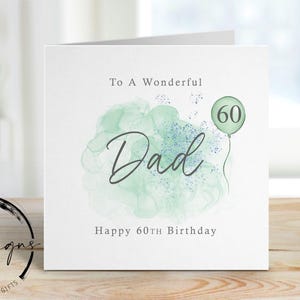Tarjeta de cumpleaños para papá personalizada, verde/azul, globo verde, para cualquier edad. imagen 3