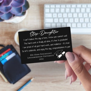 Personalised Step-Daughter engraved graduation poem metal wallet card