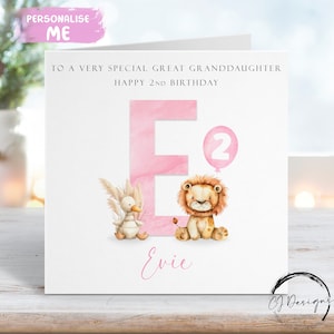 Carte d'anniversaire personnalisée arrière-petite-fille Lion et canard -nom et âge- pour elle TOUT ÂGE 1er 2e 3e 4e 5e 6e 7e 8e 9e 10e