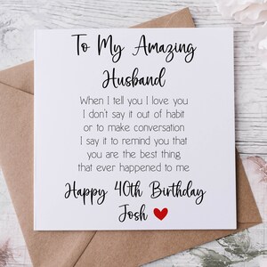 Tarjeta de cumpleaños personalizada para mi esposo, con cita de amor o poema. Para mi increíble esposo, prometido o esposo. 30, 40 o 50 años. Nombre y edad.