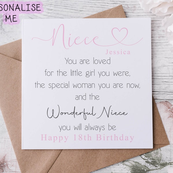 Carte d'anniversaire personnalisée pour nièce, citation majeure 21, 18, 16, 30, 40, carte merveilleuse nièce pour elle