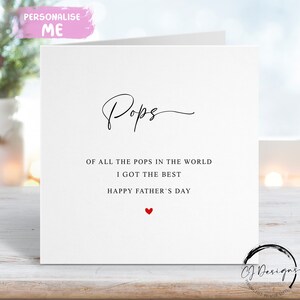 Pops Fathers Day Card, ho i migliori Pops del mondo con cuore rosso QUALSIASI TESTO
